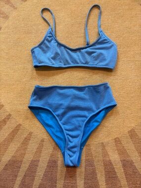 Triangl Shimmery Blue Women's Bikini Set- Scoop Bralette Top & High Waist Bottom
